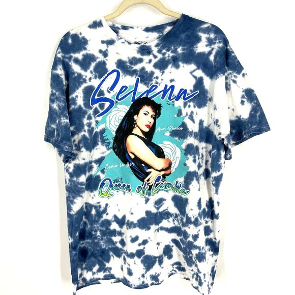 Selena Queen Of Cumbia Portrait Tie Dye T-Shirt Blue Size Large NWOT - Picture 1 of 5